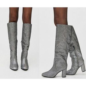 Urban Outfitters Isabel Sparkle Glitter Tall Boots Size 7 Silver NWOB $119